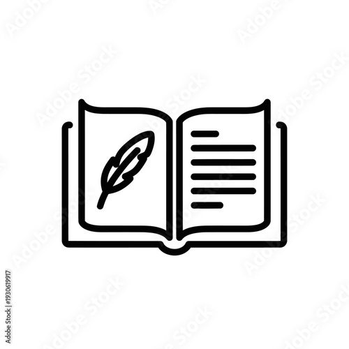 Open Book with Quill Pen Illustration for Creative Writing and Education