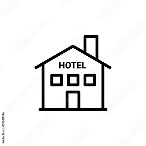 Simple Black and White Line Drawing of a Hotel Building Illustration for Travel and Hospitality Themes