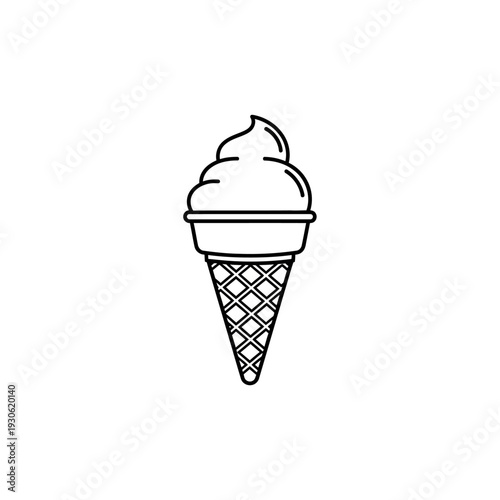 Simple Black and White Line Drawing of Classic Ice Cream Cone