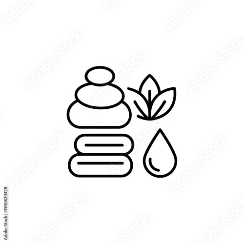 Relaxing Spa and Wellness Icon Set with Stones Flowers and Water Drop