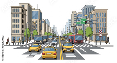 City Street with Yellow Taxis.