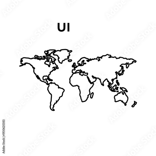 Minimalist World Map Illustration with Simple Black Outlines for Design Projects