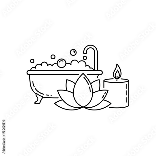 Relaxing Spa Bath with Candles and Lotus Flower for Wellness and Self-Care