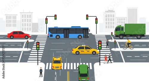 City Traffic Intersection with Vehicles.