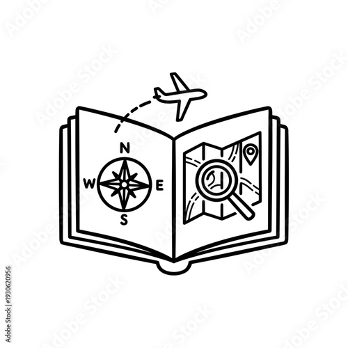 Travel Planning Concept with Navigation Map and Airplane Illustration