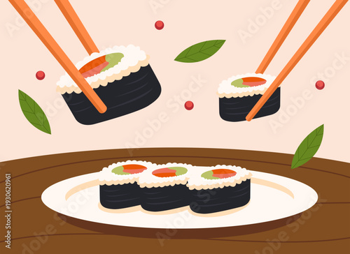 sushi on a plate illustration