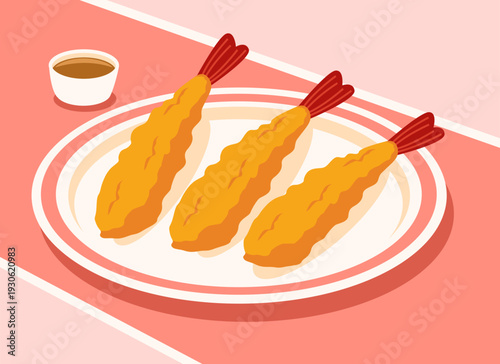 Global cuisine tempura dish illustration