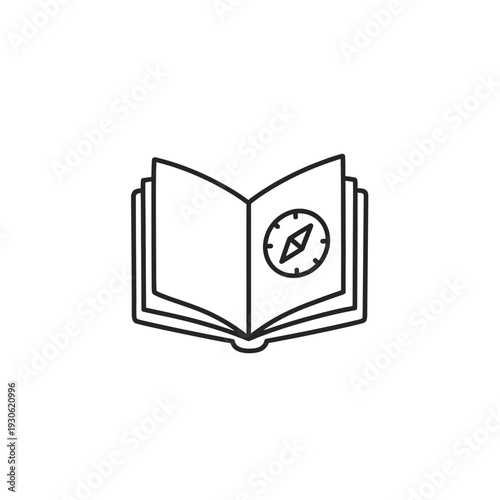 Open Guidebook with Navigation Icon Symbolizing Travel and Exploration