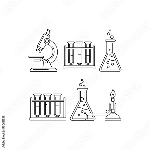 Scientific Laboratory Equipment Collection Featuring Microscope and Test Tubes