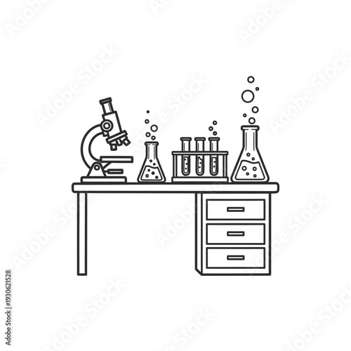 Scientific Laboratory Equipment Including Microscope and Test Tubes for Research and Experimentation