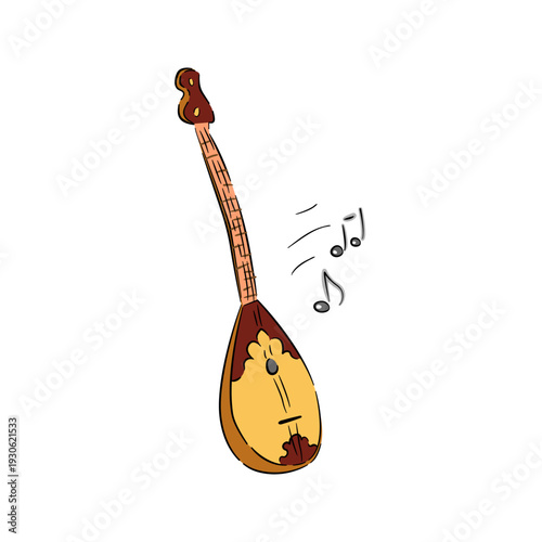 A traditional Kazakh musical stringed instrument, dombra, vector cartoon illustration