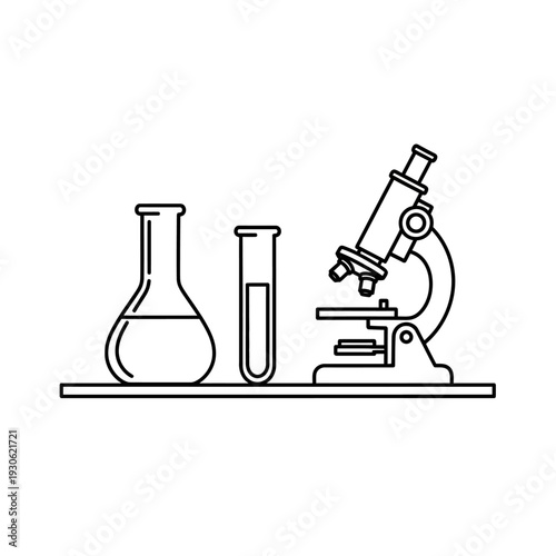 Scientific Laboratory Equipment with Beaker Test Tube and Microscope for Research and Experiments