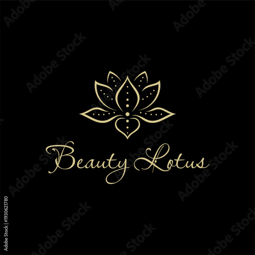 luxury lotus logo design vector with line style in brown color