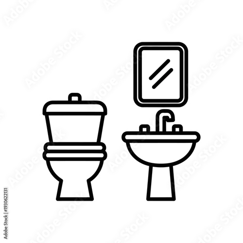 Minimalistic Bathroom Fixtures Illustration Featuring Toilet and Sink With Mirror