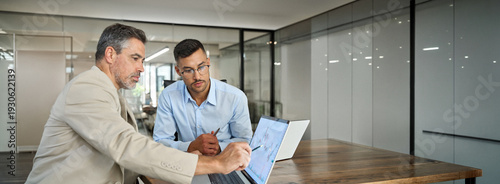 Konstfotografi Two busy business men investors doing financial trading market data analysis