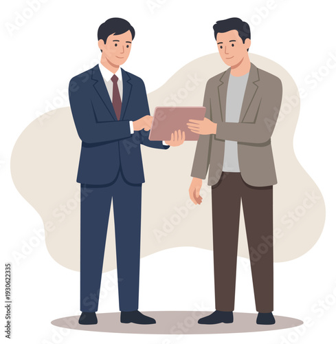 Legal agreement, Approved loan. Businessman passing contract document to his client business man for signature stock illustration