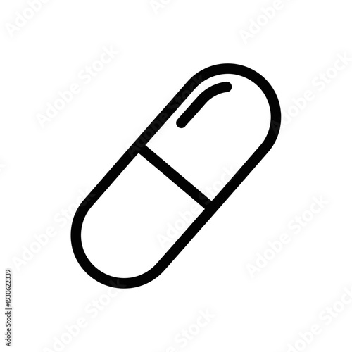 Minimalistic Black and White Medicine Capsule Icon for Healthcare and Pharmaceutical Concepts