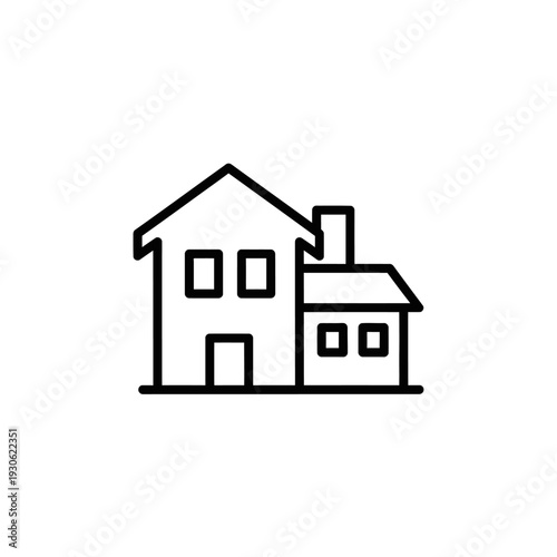 Simple Line Drawing of a Family House on White Background
