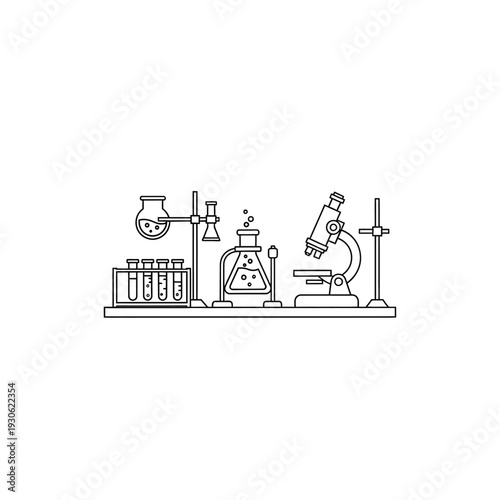 Scientific Laboratory Equipment with Test Tubes and Microscope for Research and Experimentation