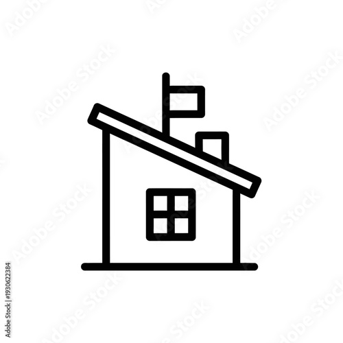 Simple Line Drawing of a House with a Sloped Roof and Window Icon for Architecture or Real Estate Design