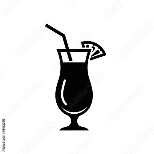 Refreshing Cocktail Drink with Lemon Slice and Straw in Tall Glass