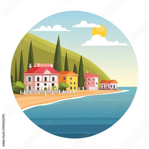 Wallpaper Mural Coastal illustration of colorful buildings on a sunny day Torontodigital.ca