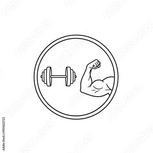 Strong Muscular Arm Flexing with Dumbbell in Circular Design for Fitness and Strength Training
