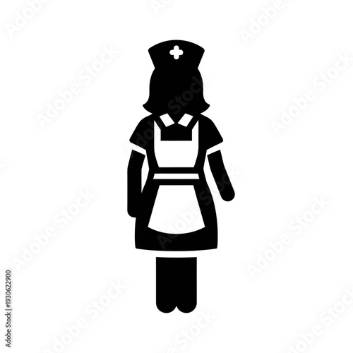Silhouette of a Female Nurse in Traditional Uniform and Cap, Healthcare Professional Representation