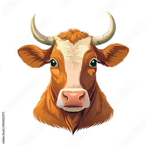 Close up view of a brown and white cow face illustration