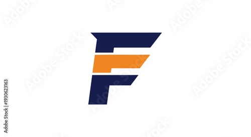 Bold Blocky Letter F Logo Design in Dark Blue and Orange on Isolated White Background