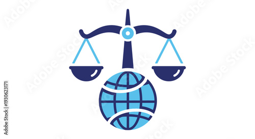 Global Justice Balancing Scale with Globe Earth Icon Symbol on Isolated White Background