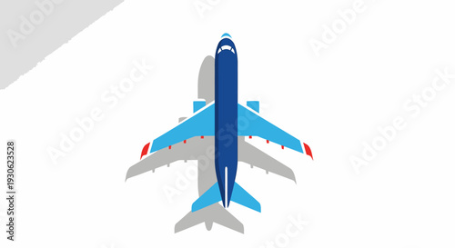 Top View of a Blue Passenger Airplane, Global Air Travel and Aviation Concept