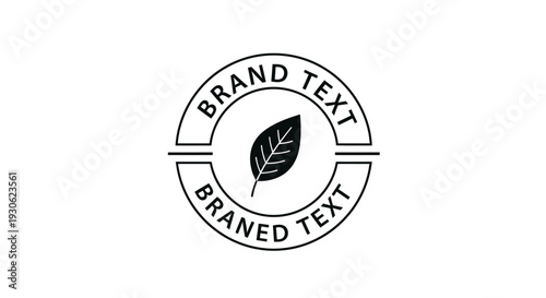 Eco-friendly Circular Brand Text Logo with Leaf Icon on Isolated White Background