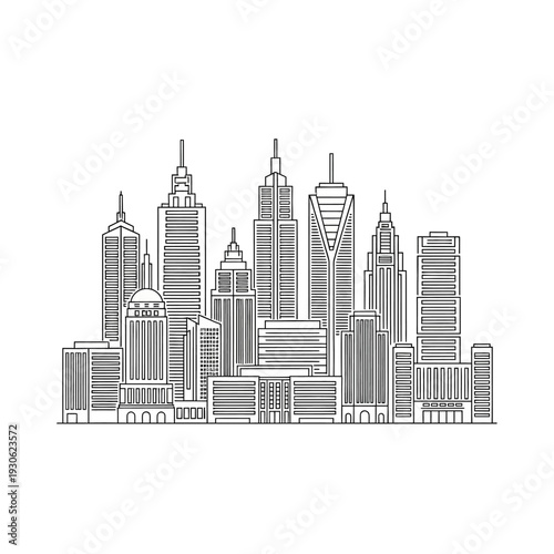 Modern City Skyline Illustration Featuring Skyscrapers and Urban Architecture