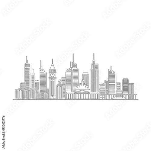 Modern City Skyline with Skyscrapers and Urban Architecture Scene