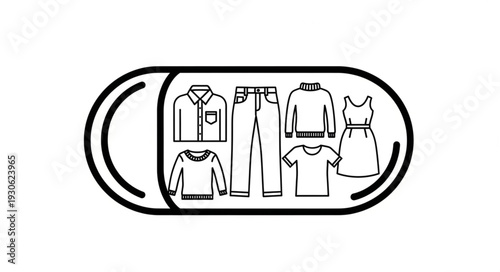 Clothing Items in Suitcase Icon.