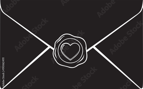 Envelope with heart wax seal vector illustration, romantic letter concept, love message invitation design