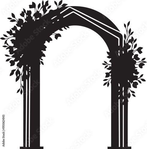 Black wedding arch floral decoration silhouette on transparent background