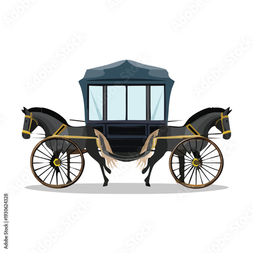 Elegant horse drawn carriage illustration on white background