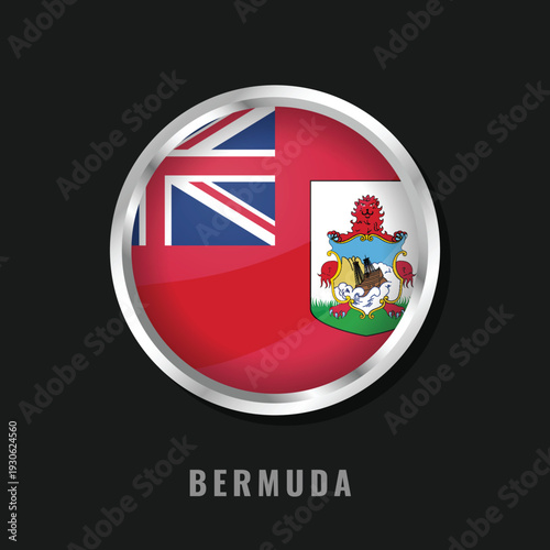 Valokuva Circular glossy flag of Bermuda with a silver frame