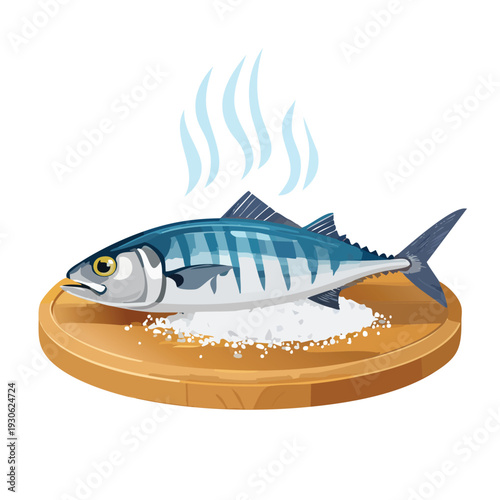 Cooked fish on wooden board