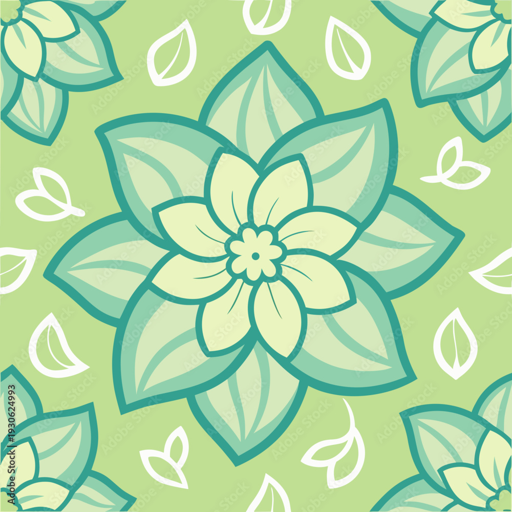 Fototapeta premium Green and white floral pattern repeated simple