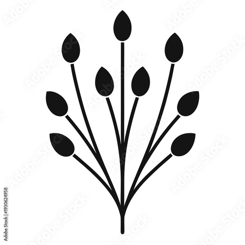 Black silhouette of multiple buds on stems white