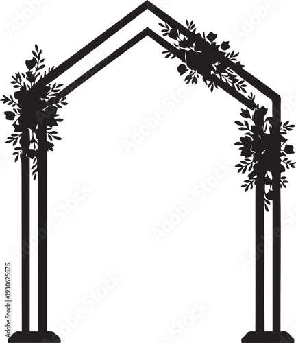 Wedding arch silhouette with floral decoration for ceremony background decoration isolated on white background vector illustration