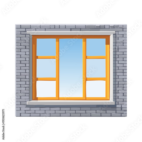 Cartoon window with brick wall illustration