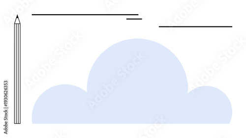Blue cloud with adjacent pencil surrounded by lines conveys creativity, writing, and digital concepts. Ideal for brainstorming, education, productivity, innovation, planning, technology ideas simple