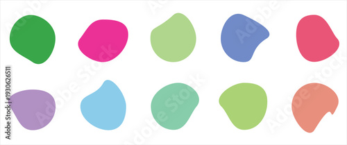 Organic colorful blob shapes. Round abstract organic shape collection. Pebble, drops and stone silhouettes. Random abstract liquid organic irregular blotch shapes.