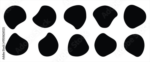  Doodle abstract liquid blob, wavy different form. Soft round oval pattern background. Vector illustration . Black shapes on white background.