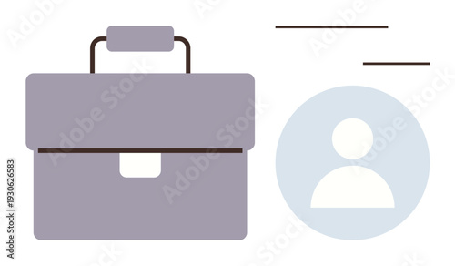 Career development, professional identity, business networking, corporate branding, document management, teamwork. Briefcase and user icon identity and networking. Career development and professional