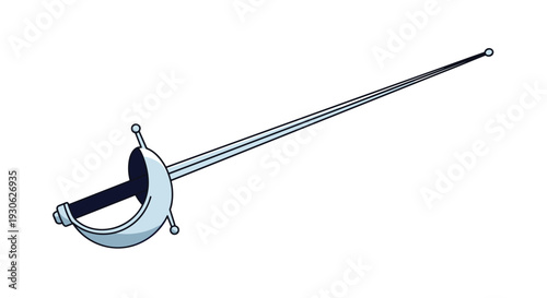 Classic fencing foil or rapier sword featuring a protective hand guard and a long thin blade used in competitive combat sports or dueling match.